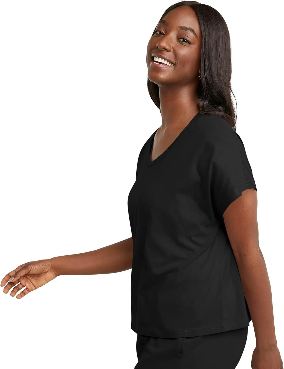 Hanes Women's Originals Twisted Neck T-Shirt, Short-Sleeve Cotton Tee, Boxy Fit