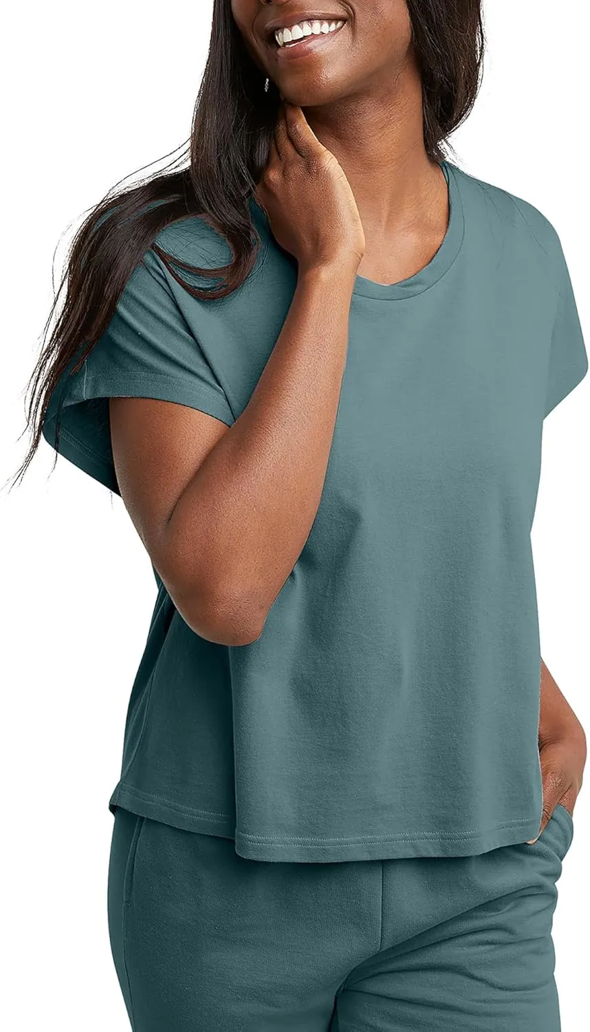 Hanes Women's Originals Twisted Neck T-Shirt, Short-Sleeve Cotton Tee, Boxy Fit