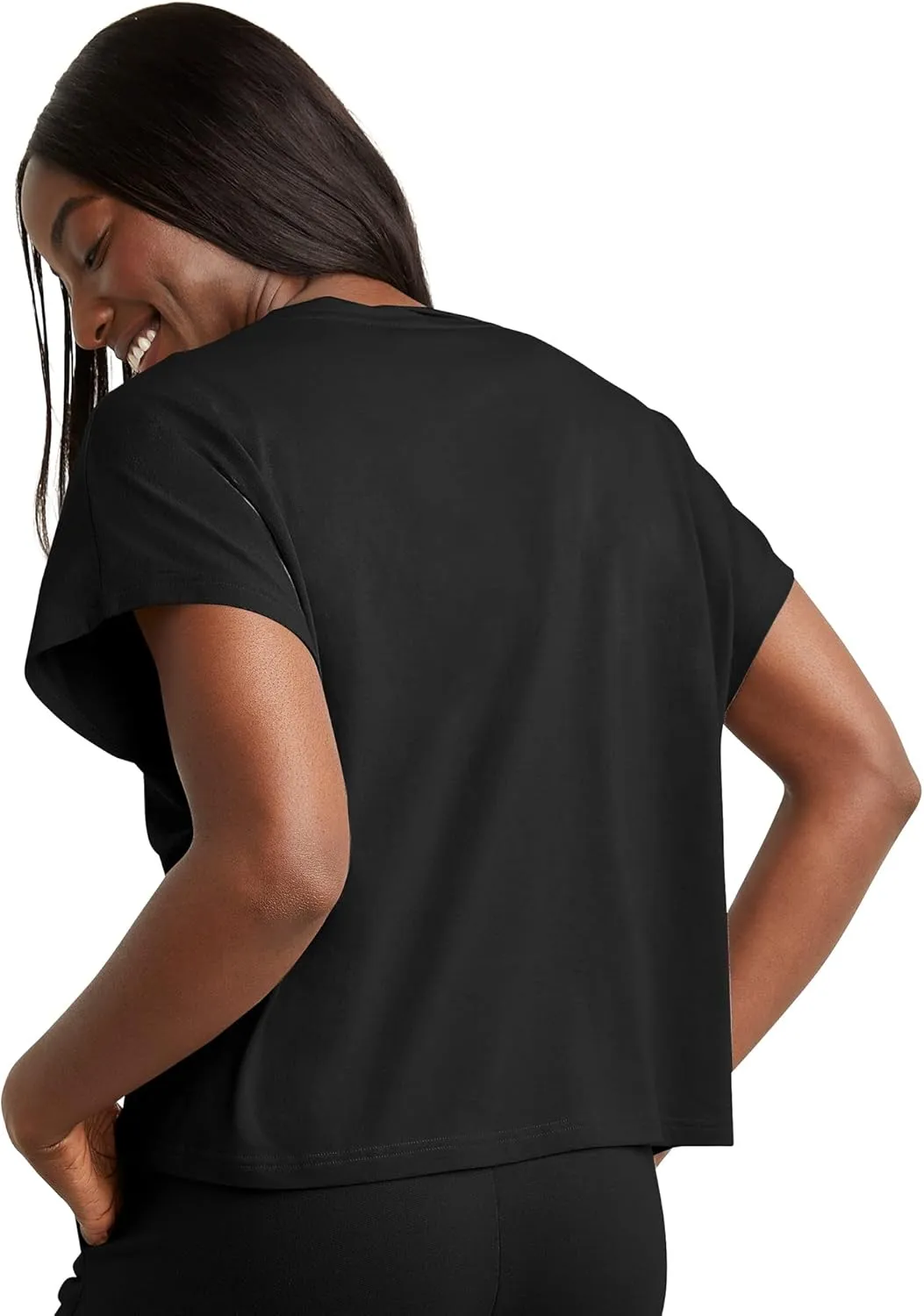 Hanes Women's Originals Twisted Neck T-Shirt, Short-Sleeve Cotton Tee, Boxy Fit