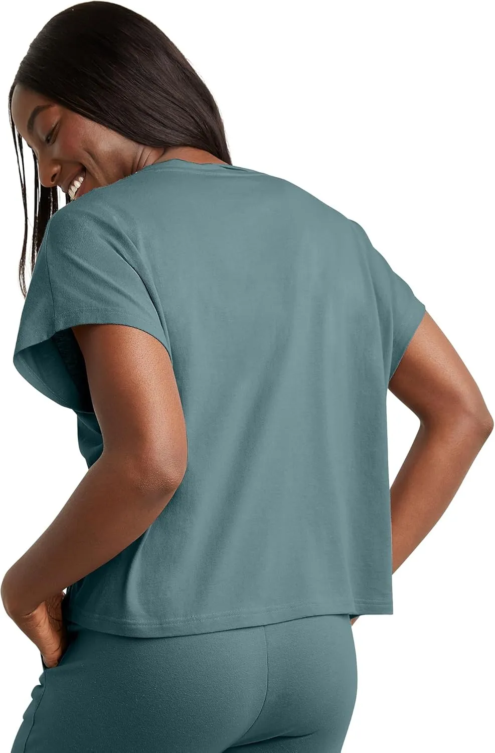 Hanes Women's Originals Twisted Neck T-Shirt, Short-Sleeve Cotton Tee, Boxy Fit