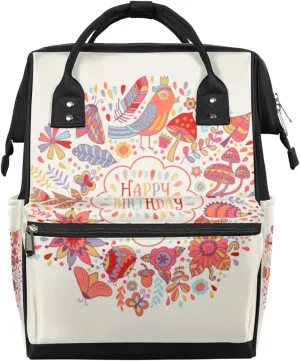 Happy Birthday Theme Pattern Diaper Bag Tote Large Capacity Waterproof with Adjustable Shoulder Strap and Pram Straps Mommy Bag for Hospital Beach Weekender Travel