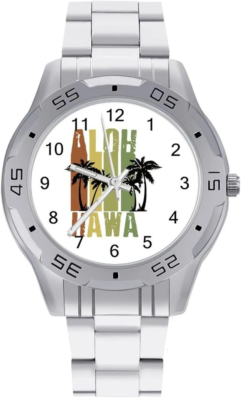Hawaii Vintage Surf Stainless Steel Metal Strap Simple Business Watches for Men Easy Reader Work Casual Watch