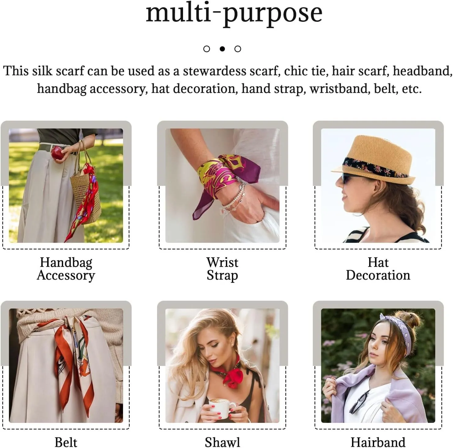 Head Scarf Hair Neck Scarves for Women Fashion Purse Bag Scarfs Handbags Silky Satin Headscarf Charms