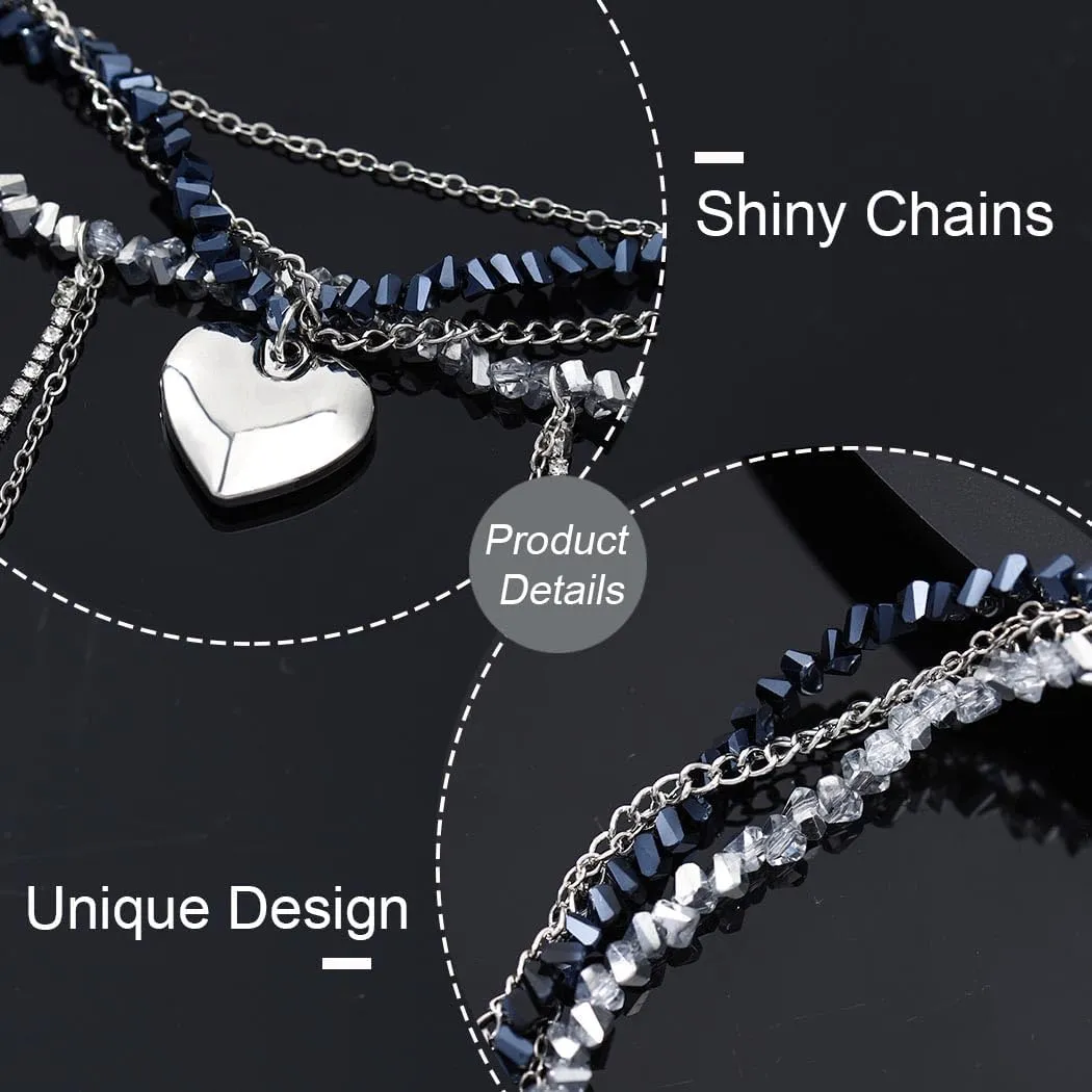 Heart Chunky Choker Necklace for Women Y2K Layered Rhinestone Necklaces Goth Irregular Tassel Necklaces Jewelry Gift