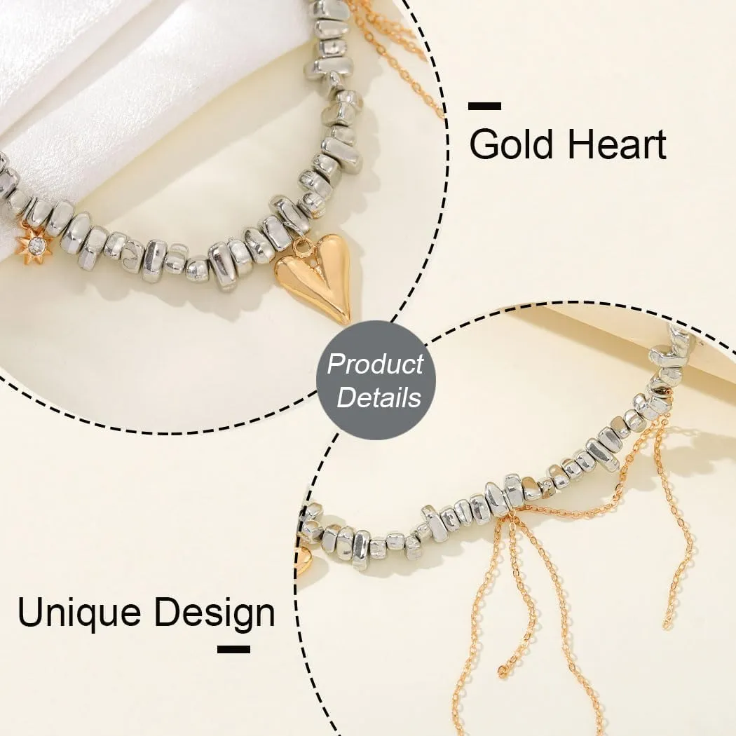 Heart Chunky Choker Necklace for Women Y2K Layered Rhinestone Necklaces Goth Irregular Tassel Necklaces Jewelry Gift