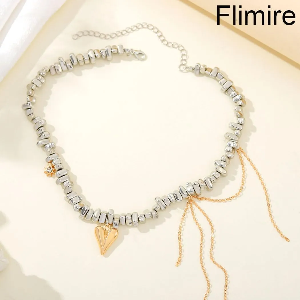 Heart Chunky Choker Necklace for Women Y2K Layered Rhinestone Necklaces Goth Irregular Tassel Necklaces Jewelry Gift