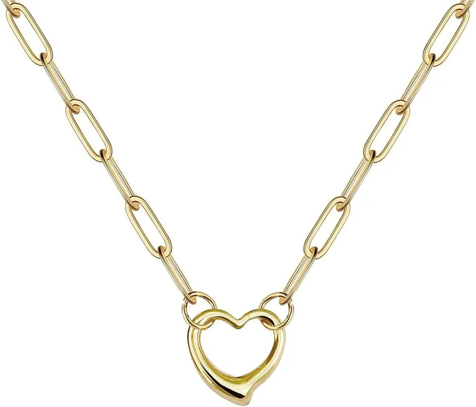 Heart Necklace for Women,Open Gold Plated Heart Pendant Necklaces Simple Cute Delicate Necklaces for Women