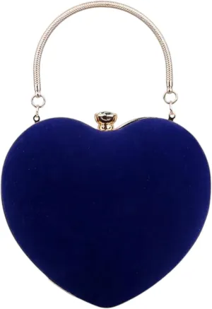 Heart-Shaped Evening Handbag, Metal Handle Clutch Purse, Available in Black, Red, Pink, Navy, Coral
