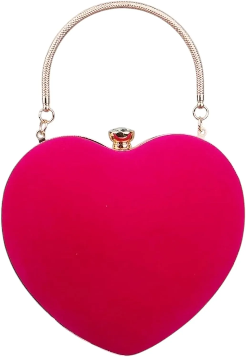 Heart-Shaped Evening Handbag, Metal Handle Clutch Purse, Available in Black, Red, Pink, Navy, Coral