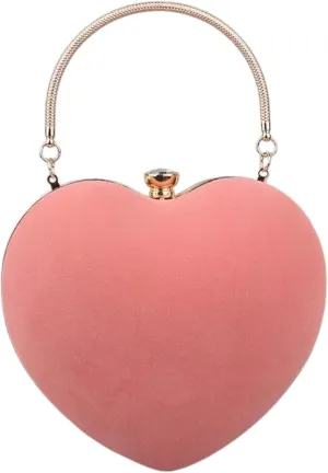 Heart-Shaped Evening Handbag, Metal Handle Clutch Purse, Available in Black, Red, Pink, Navy, Coral