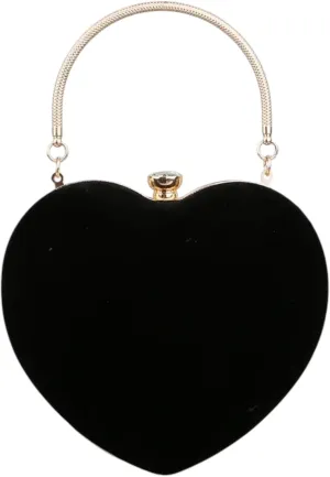 Heart-Shaped Evening Handbag, Metal Handle Clutch Purse, Available in Black, Red, Pink, Navy, Coral