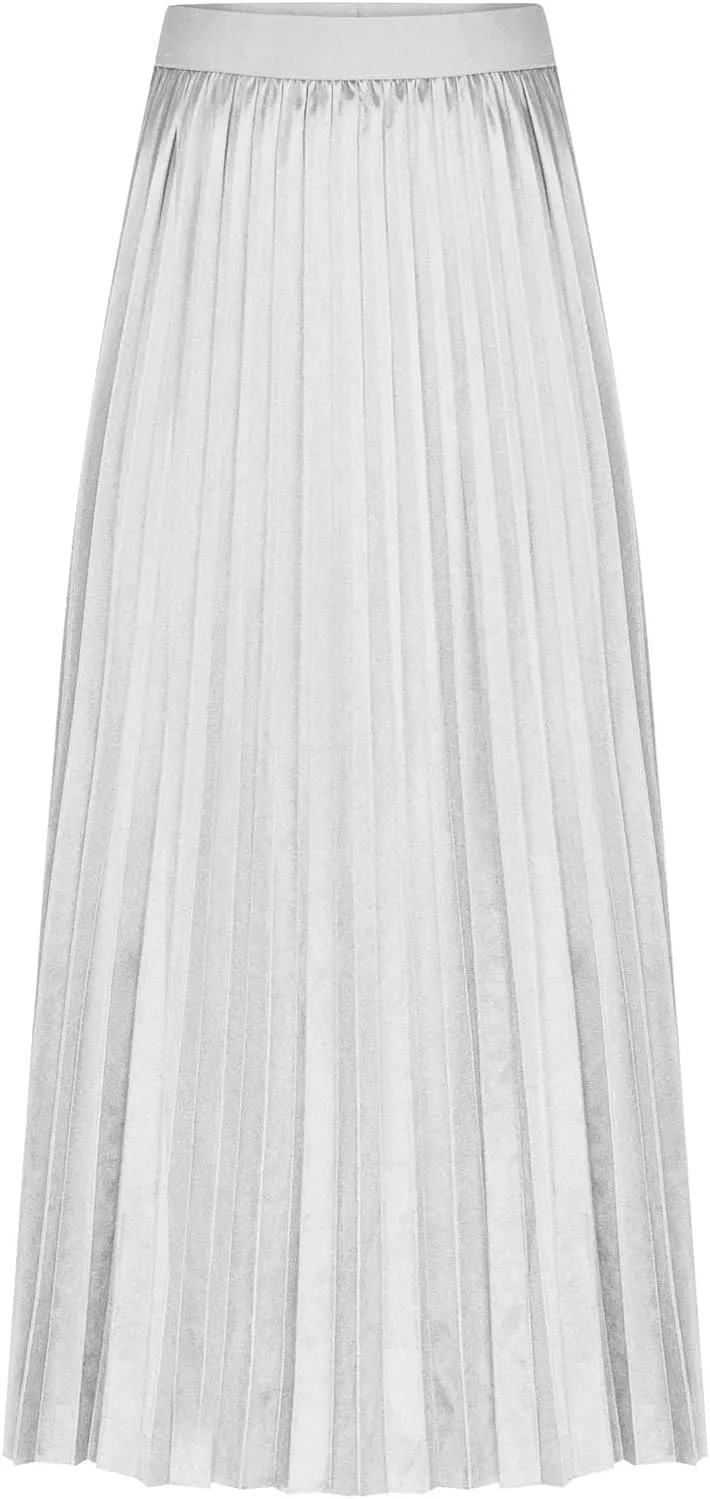 HGps8w Satin Maxi Skirt for Women 2025 Summer Elegant Sliky High Waisted Pleated Versatile Skirts Long Flowy Dress