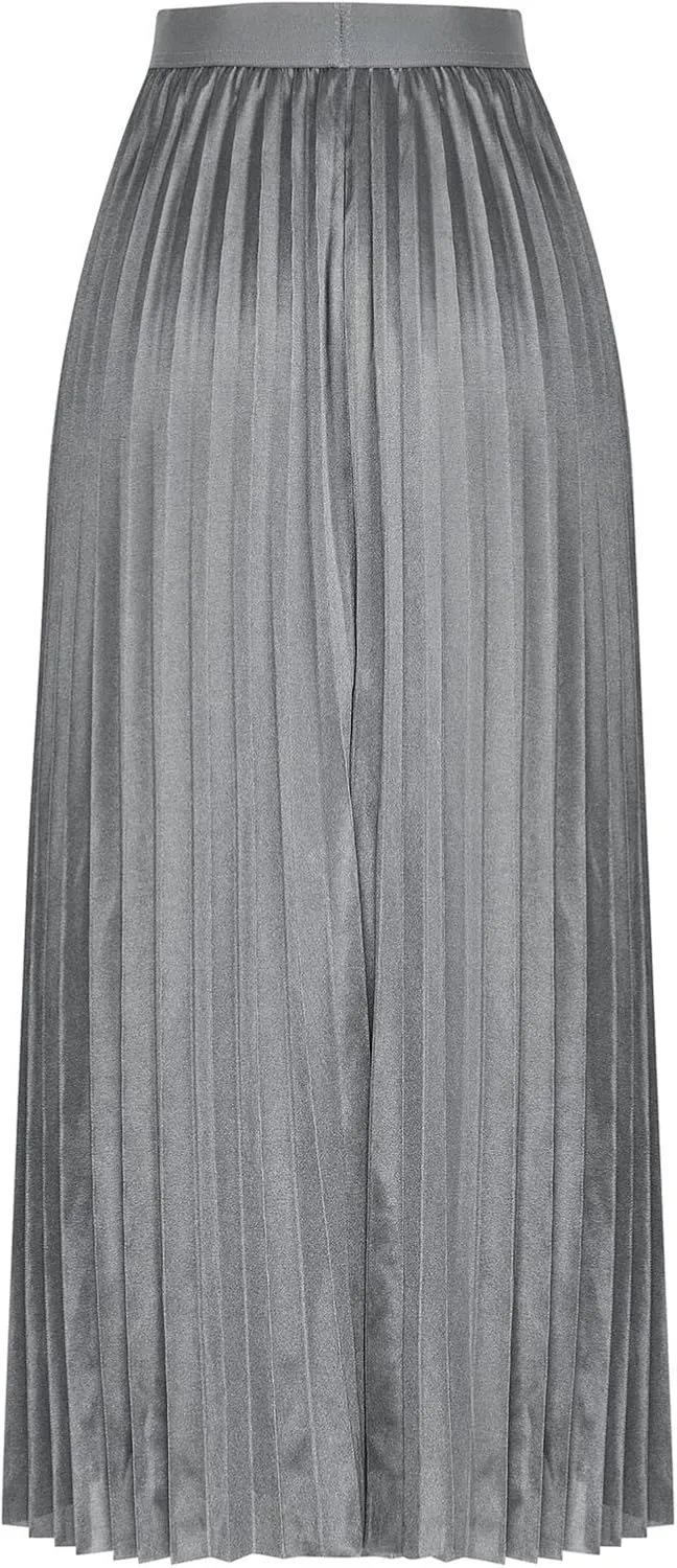 HGps8w Satin Maxi Skirt for Women 2025 Summer Elegant Sliky High Waisted Pleated Versatile Skirts Long Flowy Dress