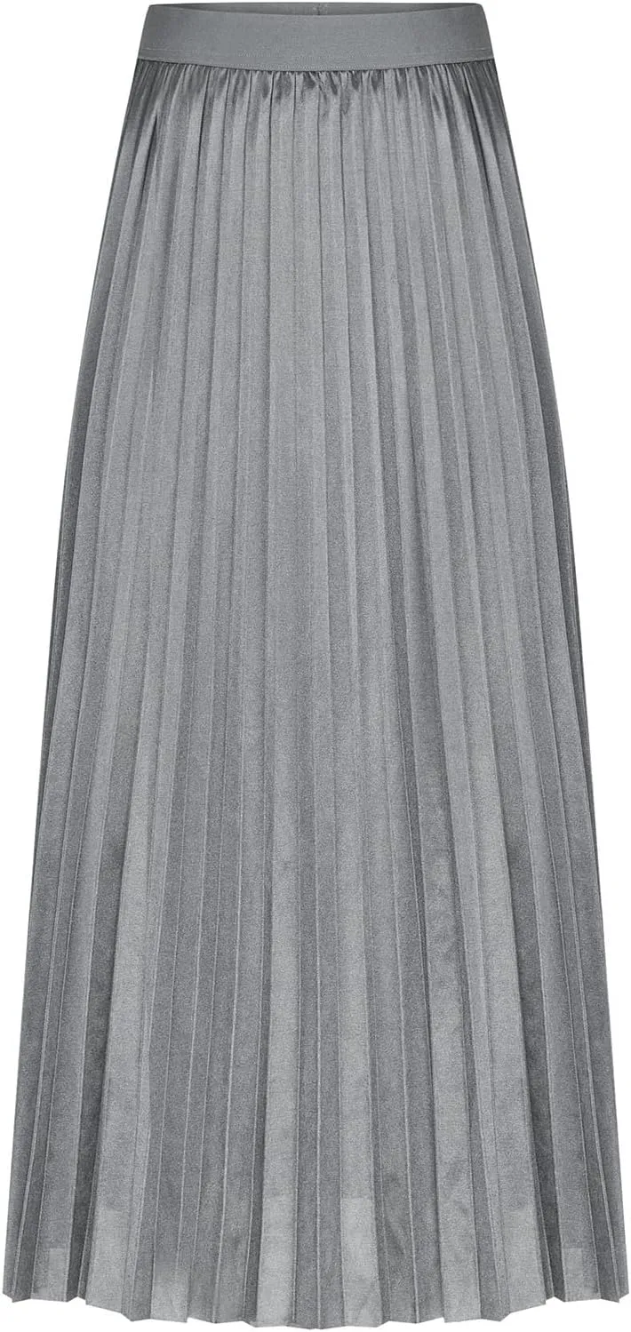 HGps8w Satin Maxi Skirt for Women 2025 Summer Elegant Sliky High Waisted Pleated Versatile Skirts Long Flowy Dress