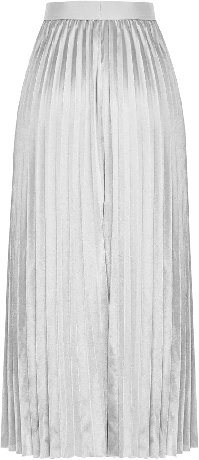 HGps8w Satin Maxi Skirt for Women 2025 Summer Elegant Sliky High Waisted Pleated Versatile Skirts Long Flowy Dress