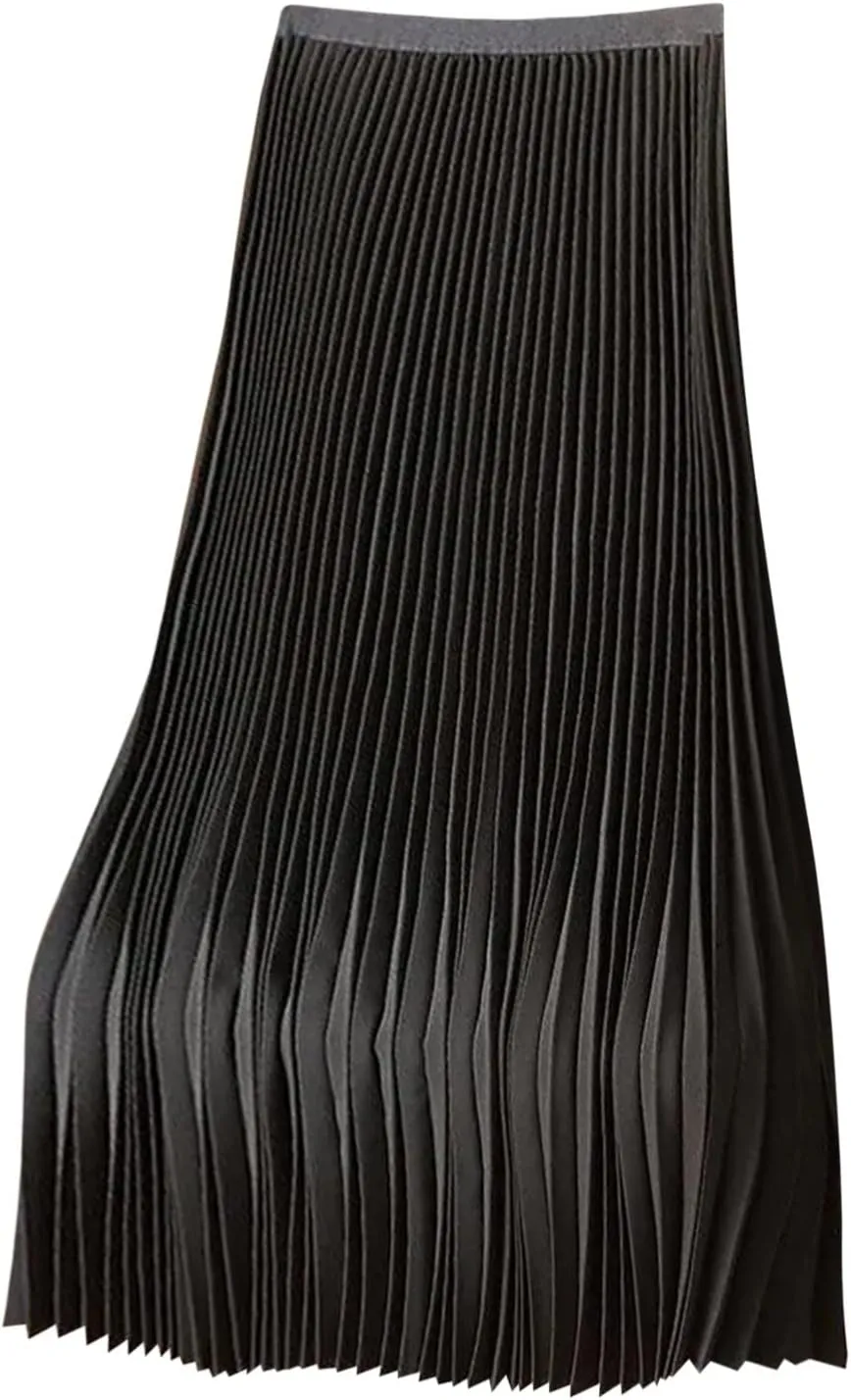 HGps8w Satin Maxi Skirt for Women 2025 Summer Elegant Sliky High Waisted Pleated Versatile Skirts Long Flowy Dress