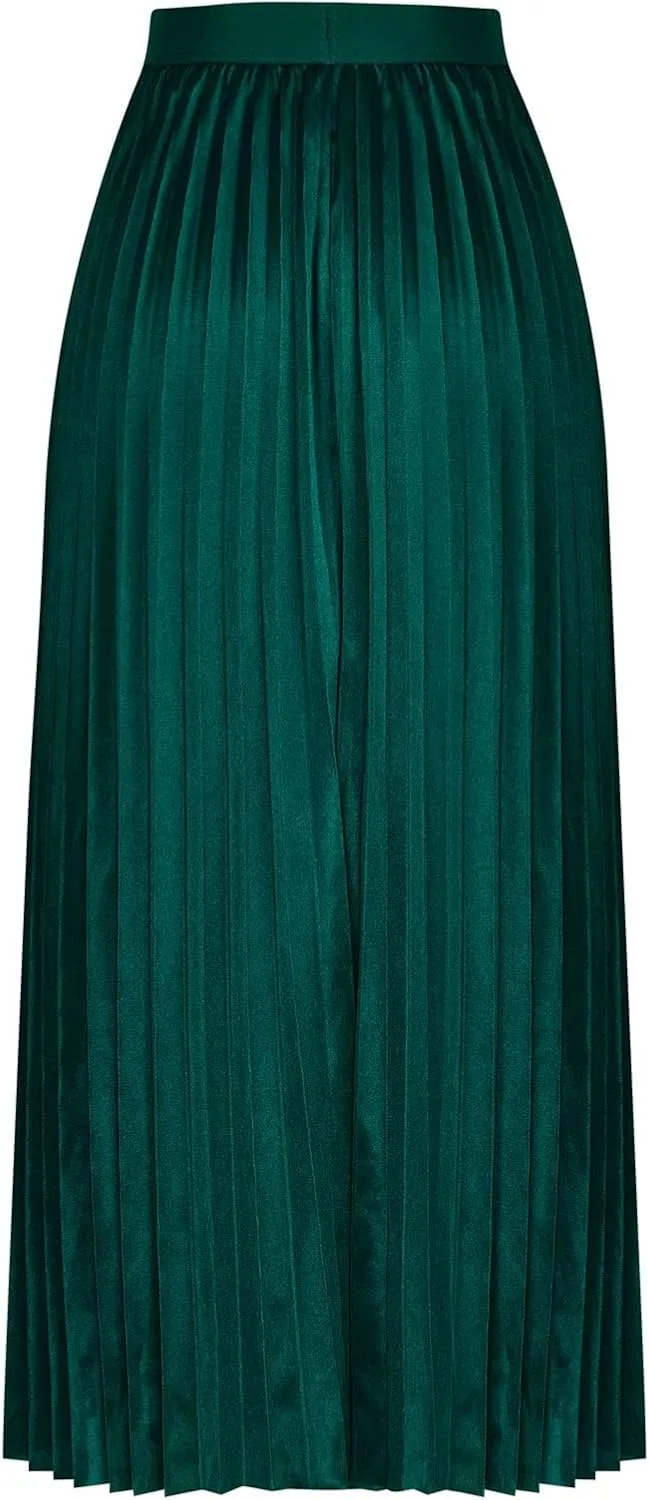 HGps8w Satin Maxi Skirt for Women 2025 Summer Elegant Sliky High Waisted Pleated Versatile Skirts Long Flowy Dress
