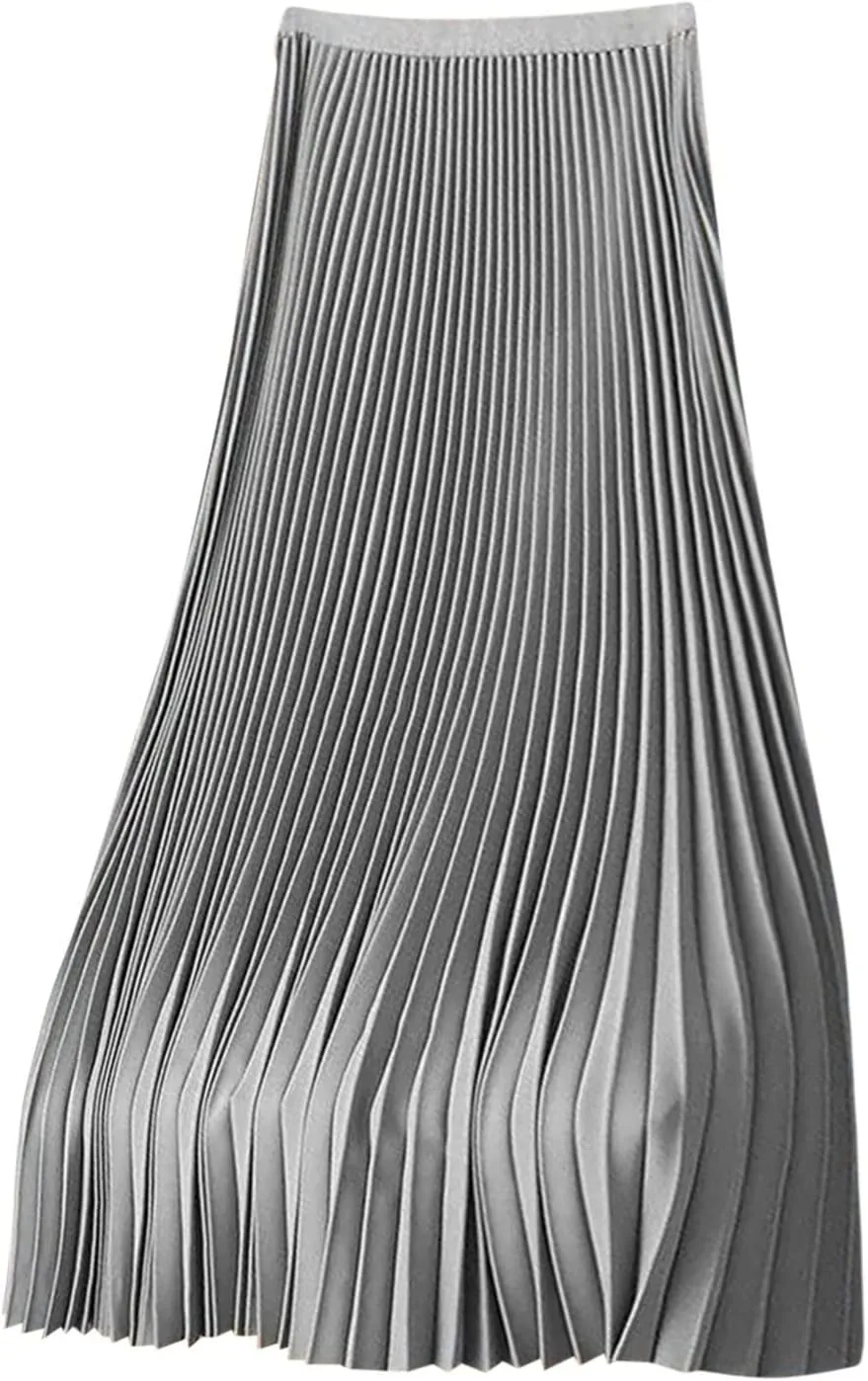 HGps8w Satin Maxi Skirt for Women 2025 Summer Elegant Sliky High Waisted Pleated Versatile Skirts Long Flowy Dress