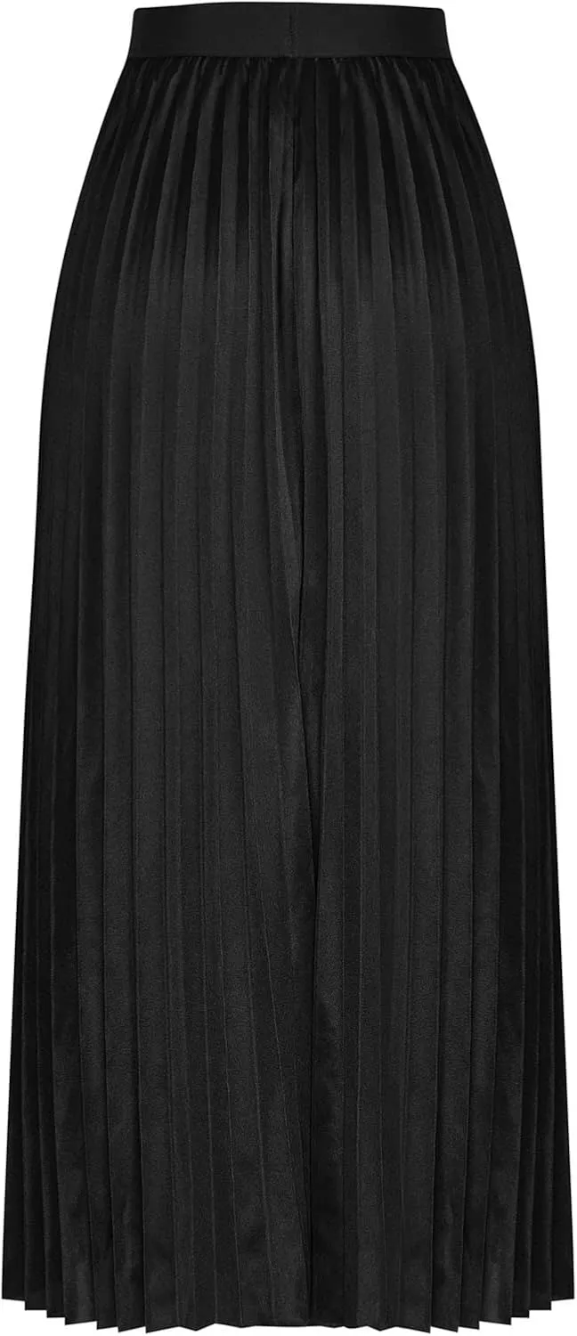 HGps8w Satin Maxi Skirt for Women 2025 Summer Elegant Sliky High Waisted Pleated Versatile Skirts Long Flowy Dress