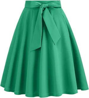 hlysgo Women's High Waist Pleated Midi Skirts 2025 Trendy A-Line Skirt Flowy Swing Skirt with Belt