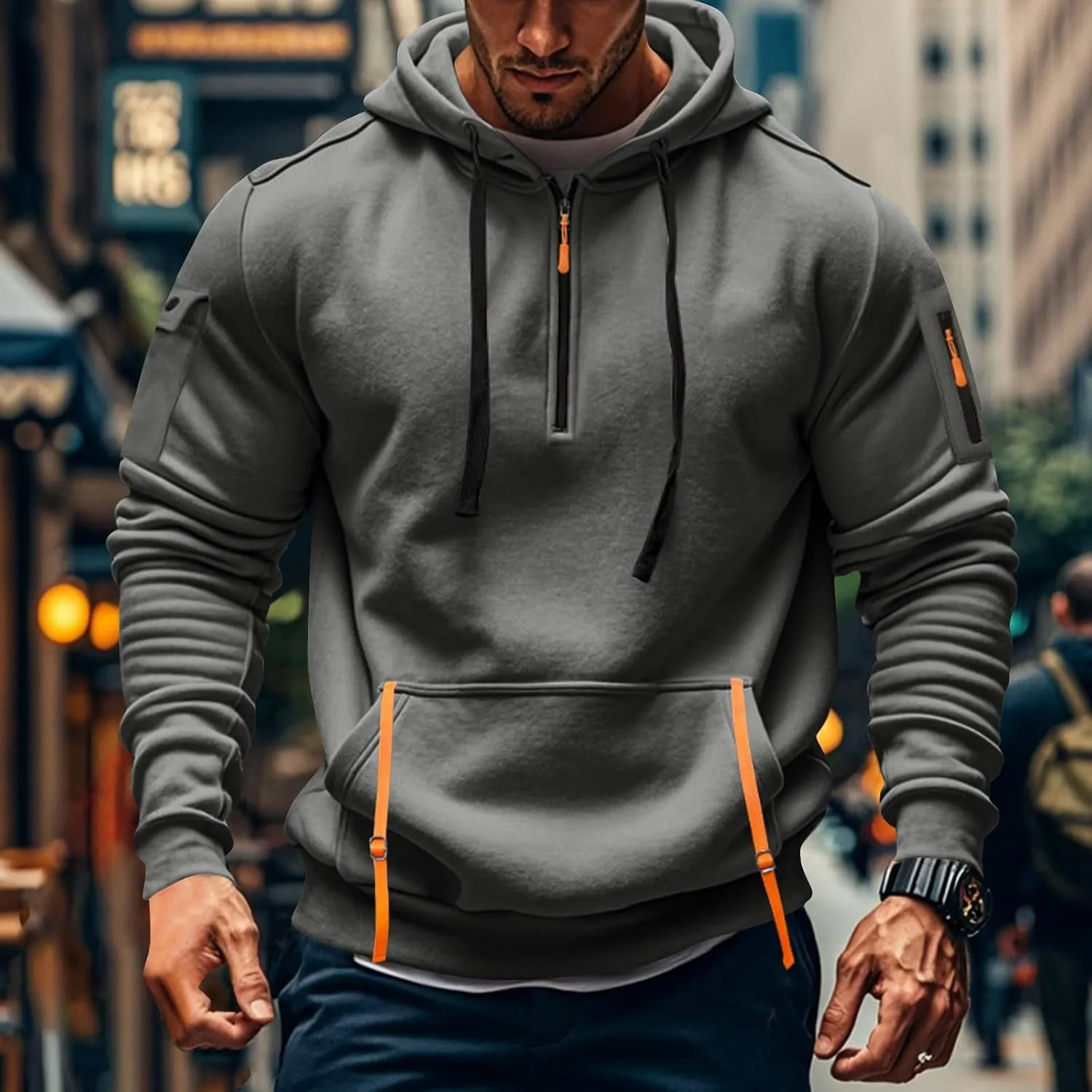 Hoodies For Men Tall Stylish Quarter Zip Pullovers Big And Tall Tactical Sweatshirts Long Sleeve Hoodies With Pockets