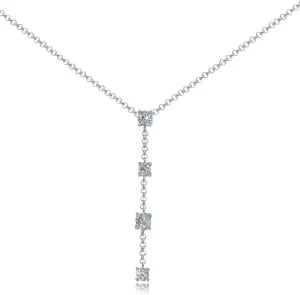 Hoops & Loops 925 Sterling Silver Cubic Zirconia Round Long Dainty Drop Chain Y-Necklace for Women, 16 Inch   Ext