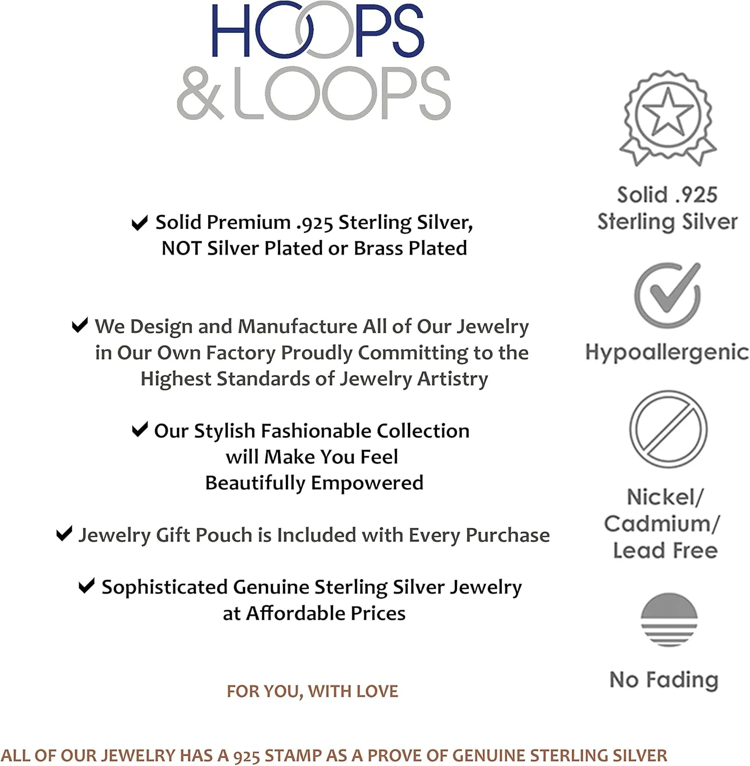 Hoops & Loops 925 Sterling Silver Cubic Zirconia Round Solitaire Necklace for Women, Silver, Yellow Gold, Rose Gold