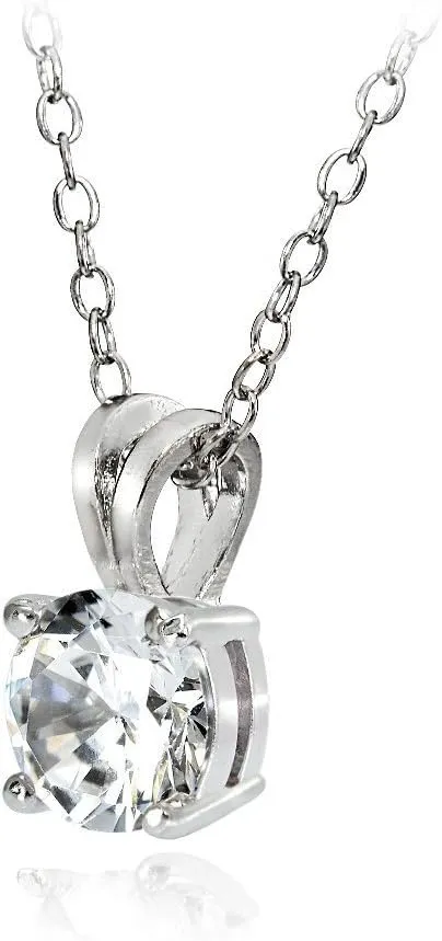 Hoops & Loops 925 Sterling Silver Cubic Zirconia Round Solitaire Necklace for Women, Silver, Yellow Gold, Rose Gold