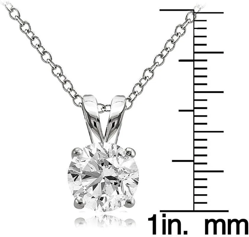 Hoops & Loops 925 Sterling Silver Cubic Zirconia Round Solitaire Necklace for Women, Silver, Yellow Gold, Rose Gold