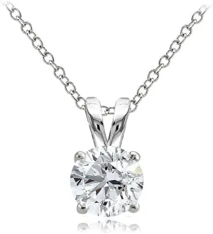 Hoops & Loops 925 Sterling Silver Cubic Zirconia Round Solitaire Necklace for Women, Silver, Yellow Gold, Rose Gold