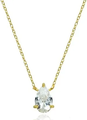 Hoops & Loops 925 Sterling Silver Cubic Zirconia Teardrop Solitaire Necklace for Women, Silver, Yellow Gold, Rose Gold