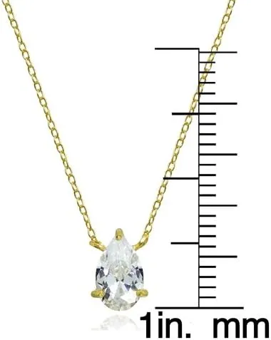 Hoops & Loops 925 Sterling Silver Cubic Zirconia Teardrop Solitaire Necklace for Women, Silver, Yellow Gold, Rose Gold