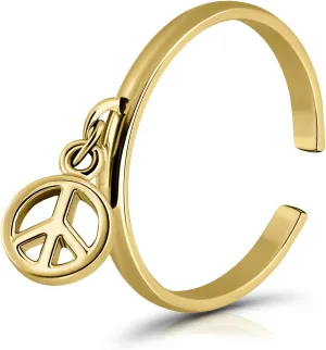 Hoops & Loops 925 Sterling Silver Dangling Peace Open Toe Ring for Women Men