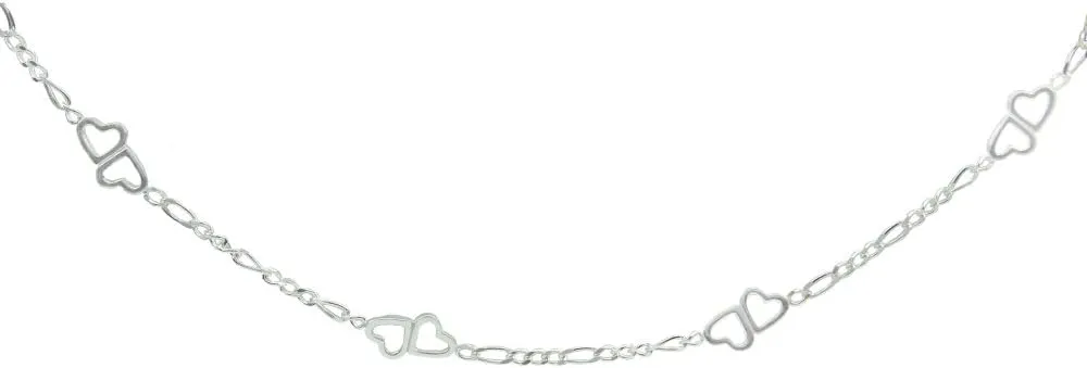 Hoops & Loops 925 Sterling Silver Double Hearts Figaro Link Chain Necklace for Women, 16 18 24 30-Inch, Silver, Yellow, Rose Gold