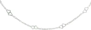 Hoops & Loops 925 Sterling Silver Double Hearts Figaro Link Chain Necklace for Women, 16 18 24 30-Inch, Silver, Yellow, Rose Gold