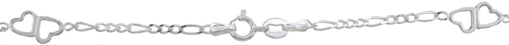 Hoops & Loops 925 Sterling Silver Double Hearts Figaro Link Chain Necklace for Women, 16 18 24 30-Inch, Silver, Yellow, Rose Gold