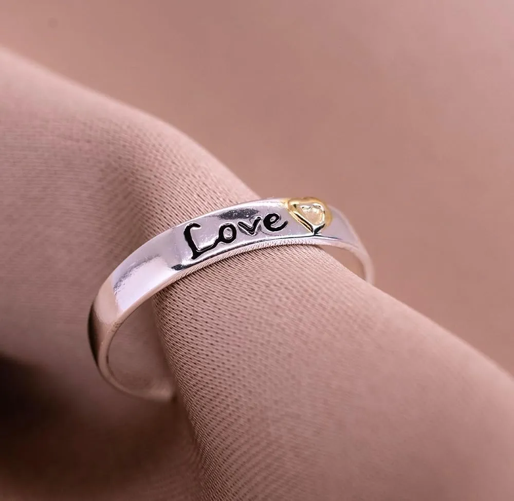 Hoops & Loops 925 Sterling Silver LOVE PEACE FAITH LUCK Inspirational Two-Tone Open Toe Ring for Women Men