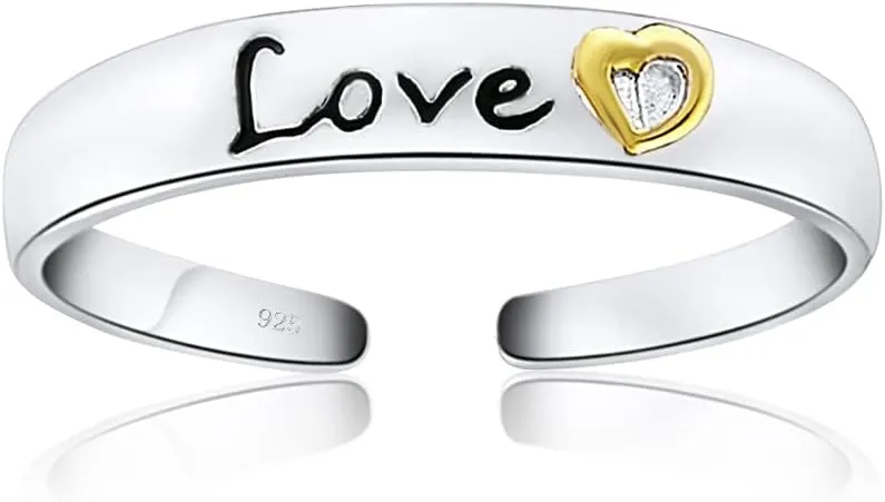 Hoops & Loops 925 Sterling Silver LOVE PEACE FAITH LUCK Inspirational Two-Tone Open Toe Ring for Women Men