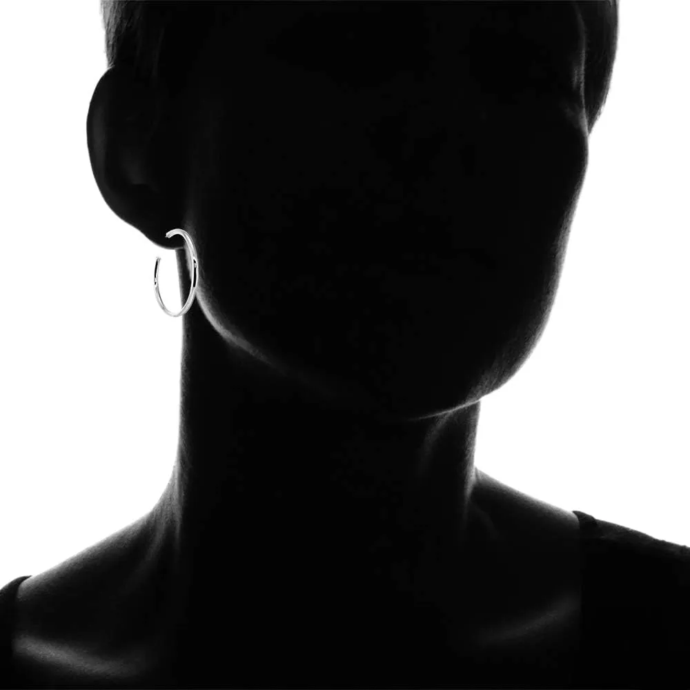 Hoops & Loops 925 Sterling Silver Open 3mm Thin High Polished Hypoallergenic Round C-Hoop Earrings,15mm-50mm