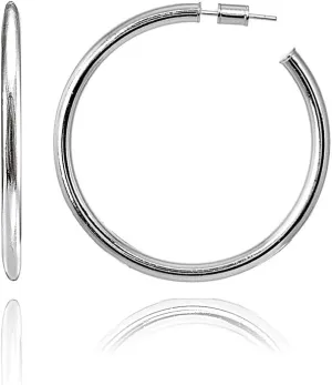 Hoops & Loops 925 Sterling Silver Open 3mm Thin High Polished Hypoallergenic Round C-Hoop Earrings,15mm-50mm