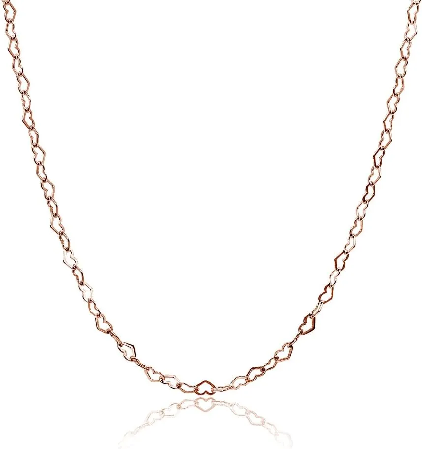 Hoops & Loops Sterling Silver Heart Link Chain Necklace, 16 inches 20 inches 24 inches or 30 Inches