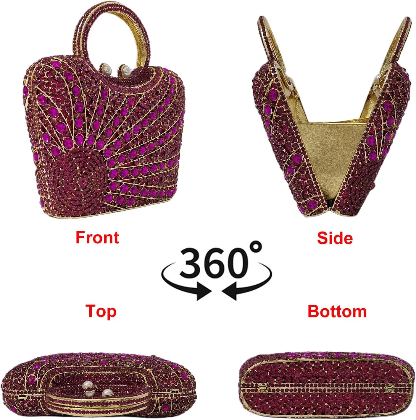 HUANG ZHUANG Elegant Crystal Basket Clutch Women Rhinestone Evening Bag Wedding Formal Party Banquet Purses Handbag