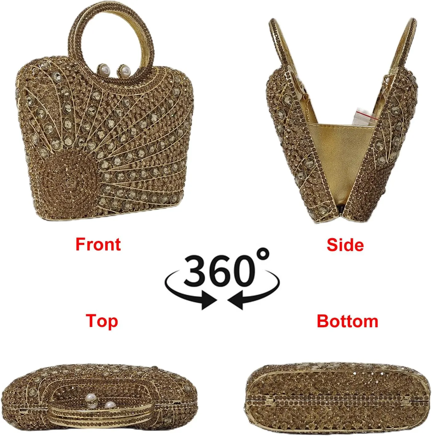 HUANG ZHUANG Elegant Crystal Basket Clutch Women Rhinestone Evening Bag Wedding Formal Party Banquet Purses Handbag