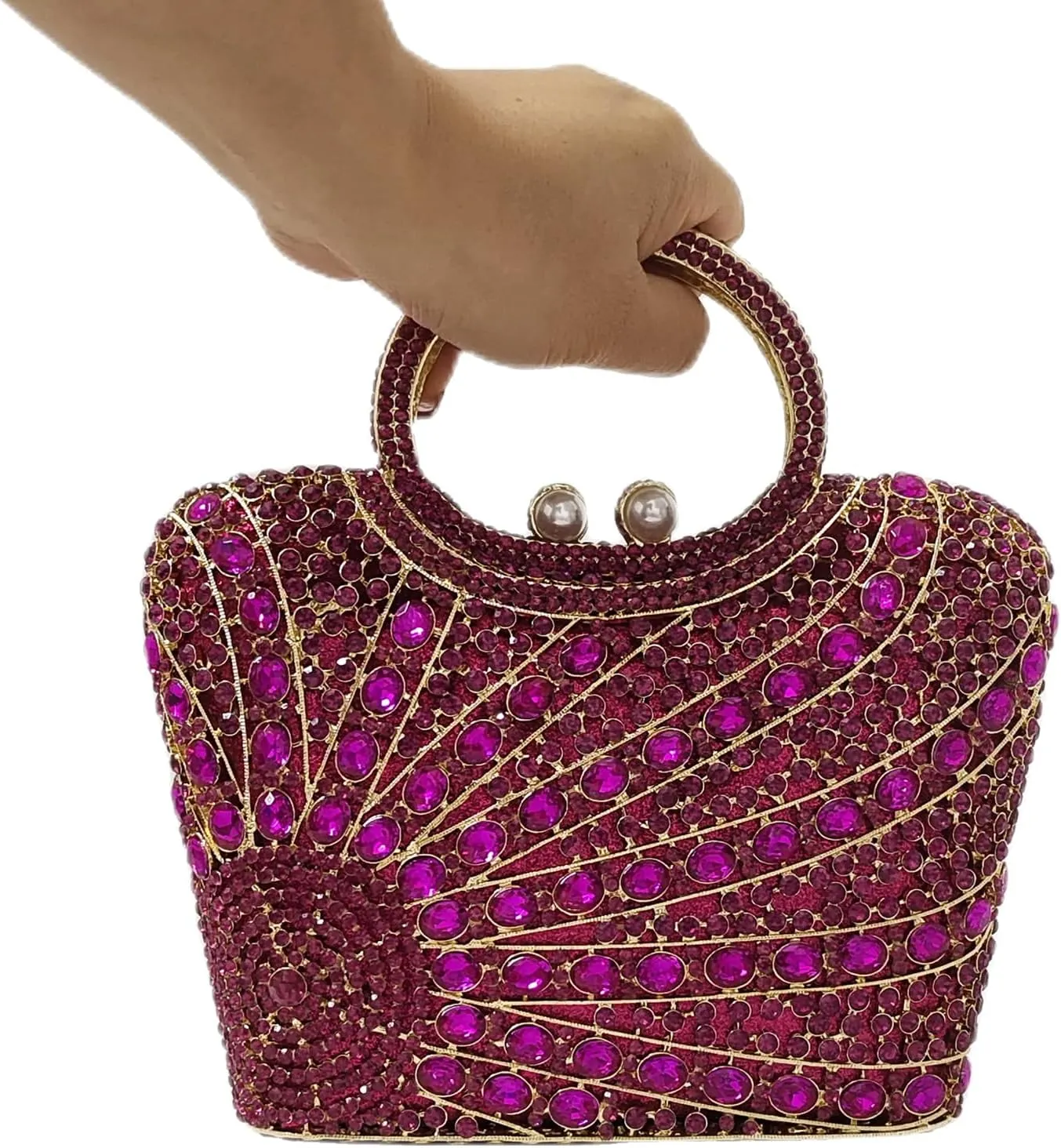HUANG ZHUANG Elegant Crystal Basket Clutch Women Rhinestone Evening Bag Wedding Formal Party Banquet Purses Handbag