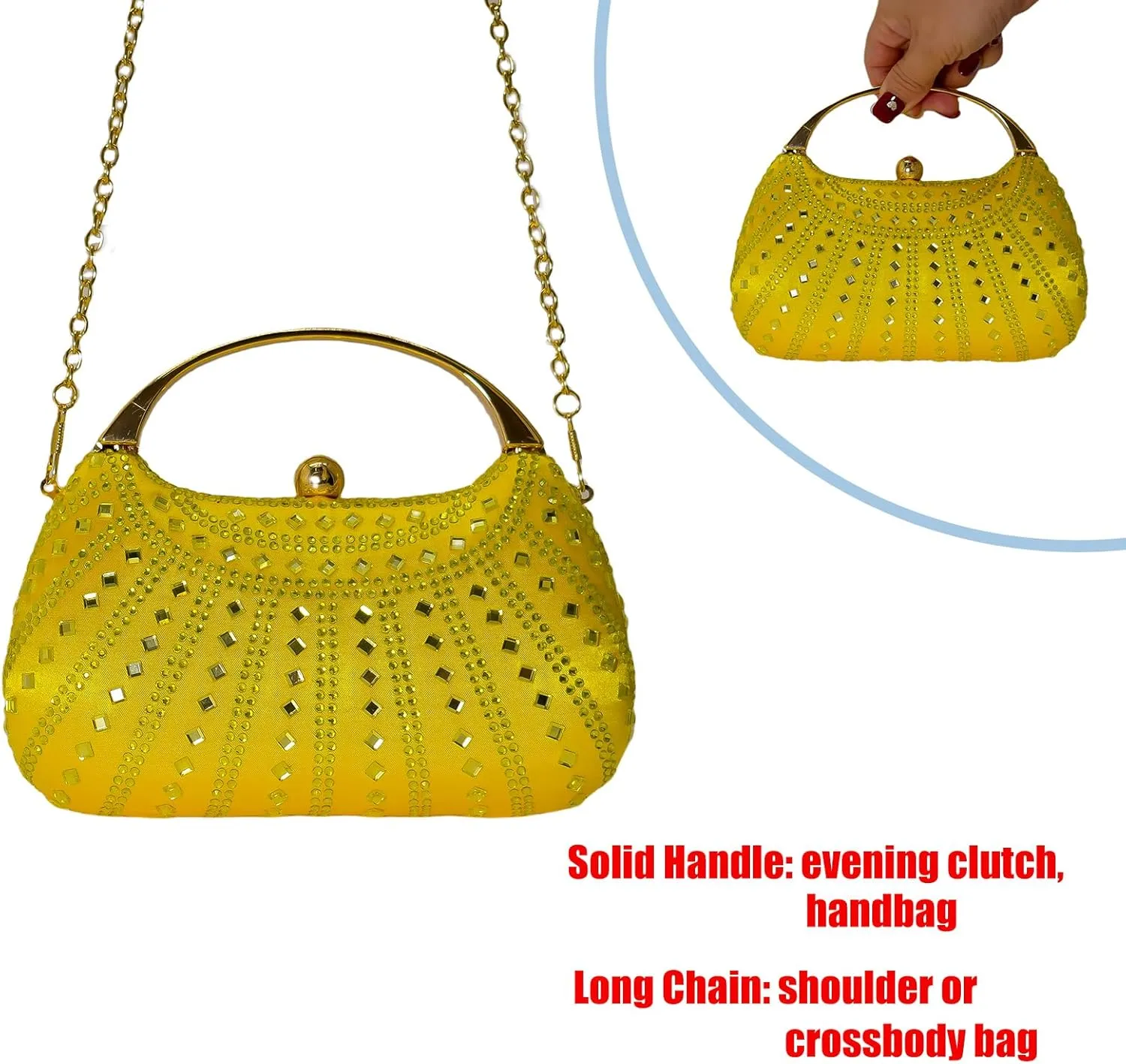 HUANG ZHUANG Elegant Crystal Clutch Rhinestone Handbags For Women Party Purse Wedding Prom Sparkly Bag