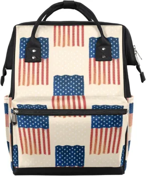Independence Day Usa Flags Diaper Bag Tote Large Capacity Waterproof with Adjustable Shoulder Strap and Pram Straps Mommy Bag for Hospital Beach Weekender Travel
