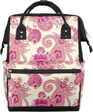 Indian Floral Paisley Print Diaper Bag Tote Large Capacity Waterproof with Adjustable Shoulder Strap and Pram Straps Mommy Bag for Hospital Beach Weekender Travel