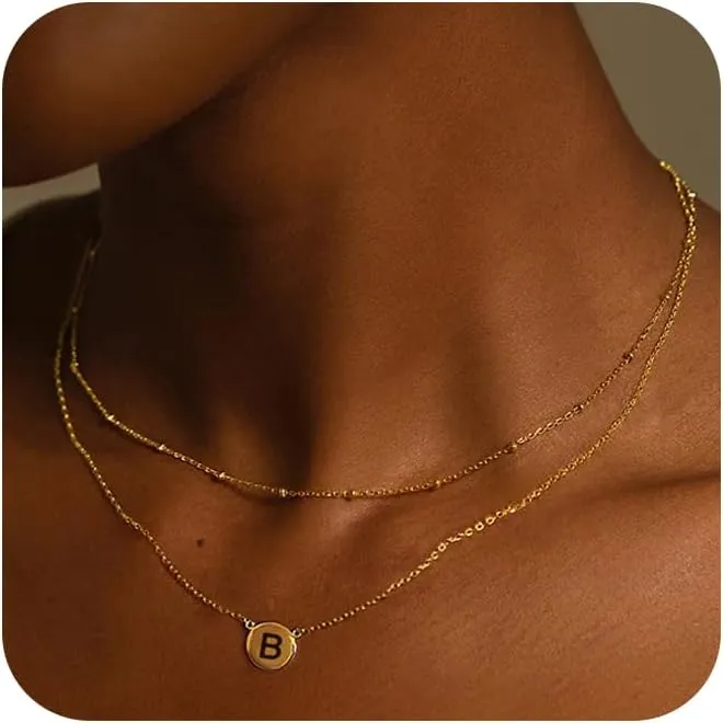 Initial Necklaces for Women 14k Gold Plated Dainty Layered Letter Necklaces Tiny Cute Initial Layering Pendant Choker Simple Trendy Personalized Letter Name Necklaces Jewelry Gift for Women