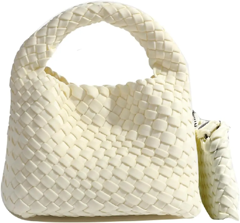 JINMANXUE Fashion Handbag for Women, Woven Tote Bucket Composite Bag, Knitting Chain Crossbody Shoulder Purse
