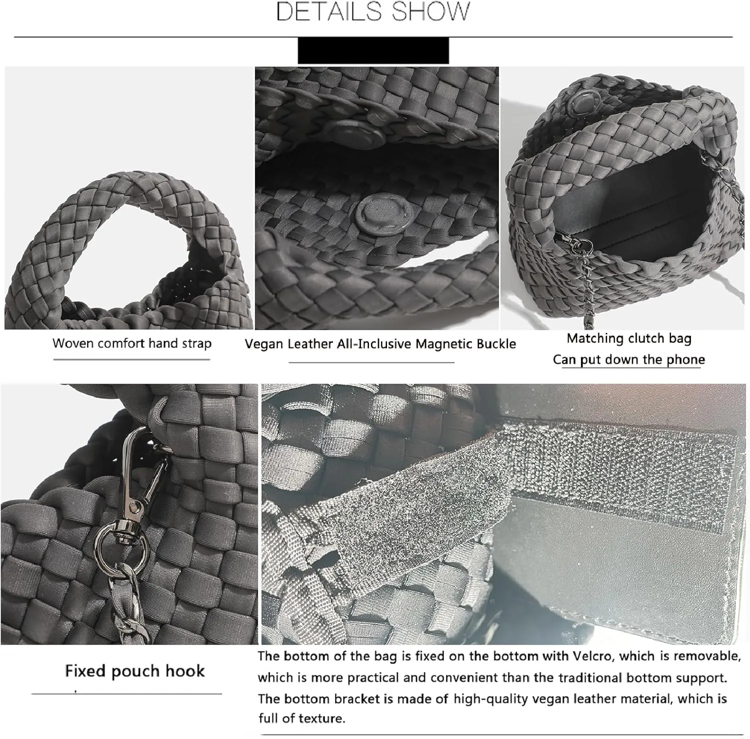 JINMANXUE Fashion Handbag for Women, Woven Tote Bucket Composite Bag, Knitting Chain Crossbody Shoulder Purse